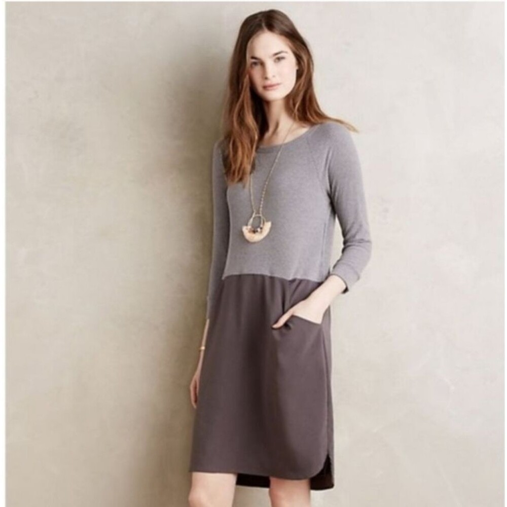 Anthropologie Amadi Gray Two Tone Raglan Dress Size XS